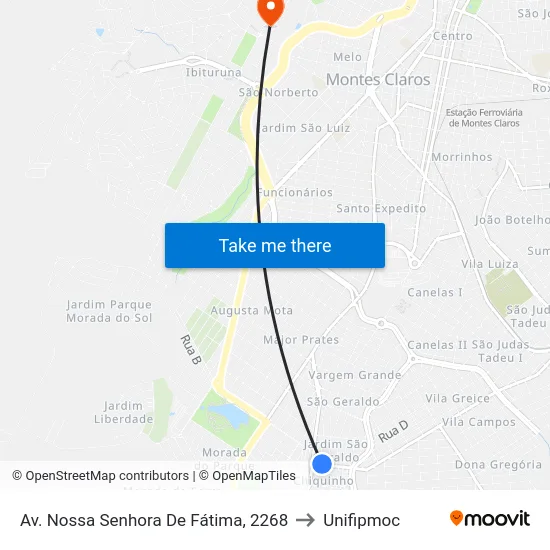 Av. Nossa Senhora De Fátima, 2268 to Unifipmoc map