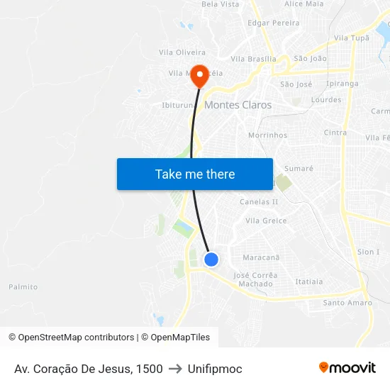 Av. Coração De Jesus, 1500 to Unifipmoc map