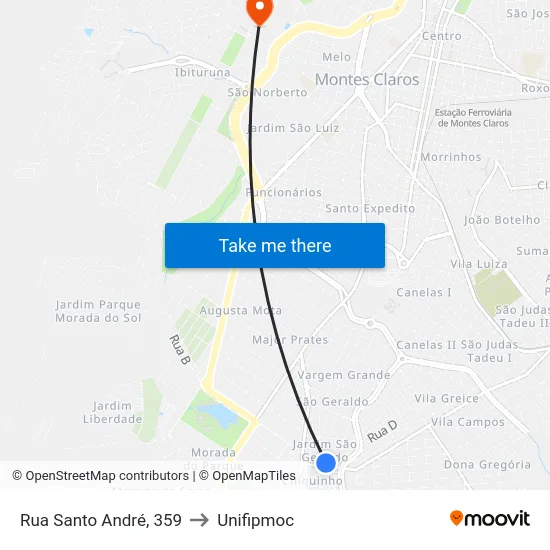 Rua Santo André, 359 to Unifipmoc map