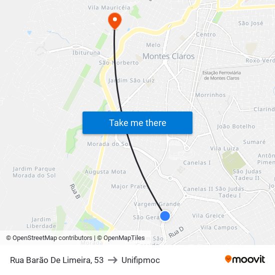 Rua Barão De Limeira, 53 to Unifipmoc map