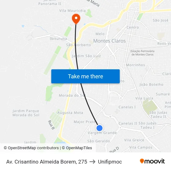 Av. Crisantino Almeida Borem, 275 to Unifipmoc map