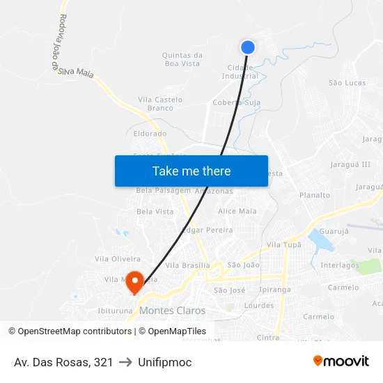 Av. Das Rosas, 321 to Unifipmoc map