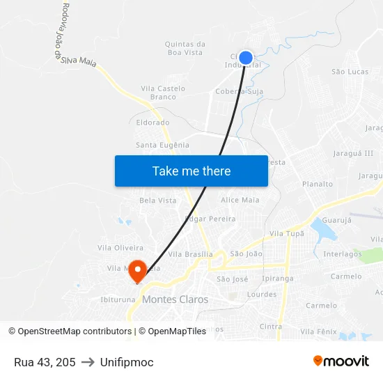 Rua 43, 205 to Unifipmoc map