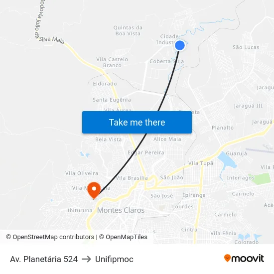 Av. Planetária 524 to Unifipmoc map