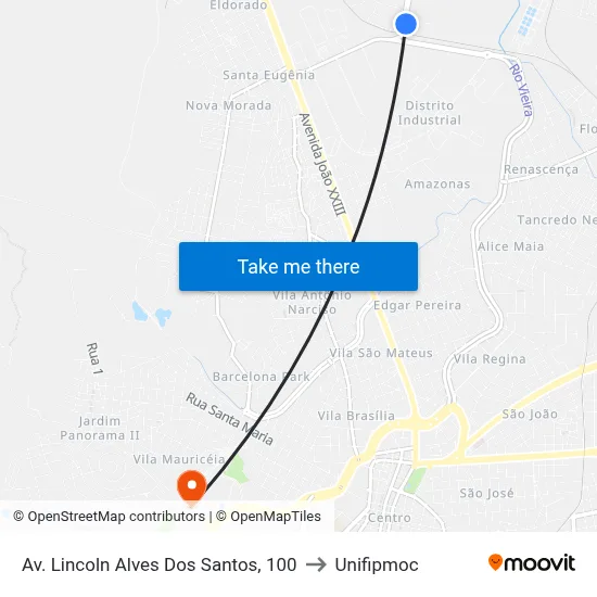 Av. Lincoln Alves Dos Santos, 100 to Unifipmoc map