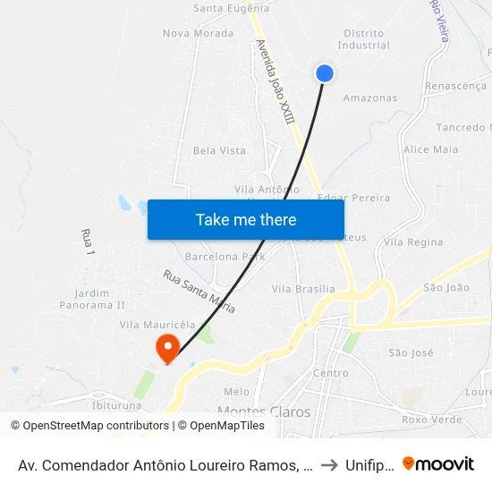 Av. Comendador Antônio Loureiro Ramos, 1000 | Novo Clube to Unifipmoc map