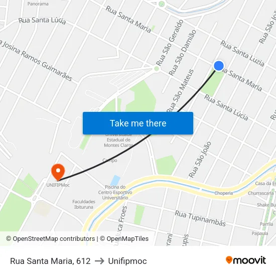 Rua Santa Maria, 612 to Unifipmoc map