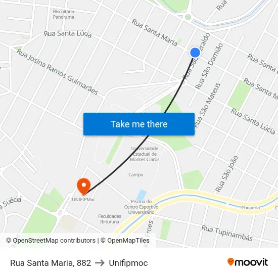 Rua Santa Maria, 882 to Unifipmoc map