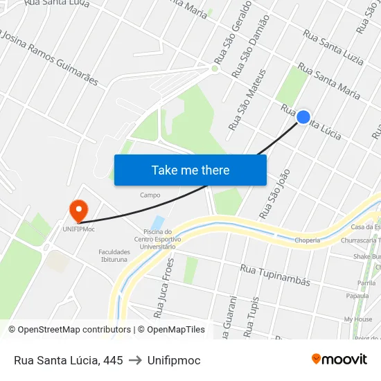 Rua Santa Lúcia, 445 to Unifipmoc map