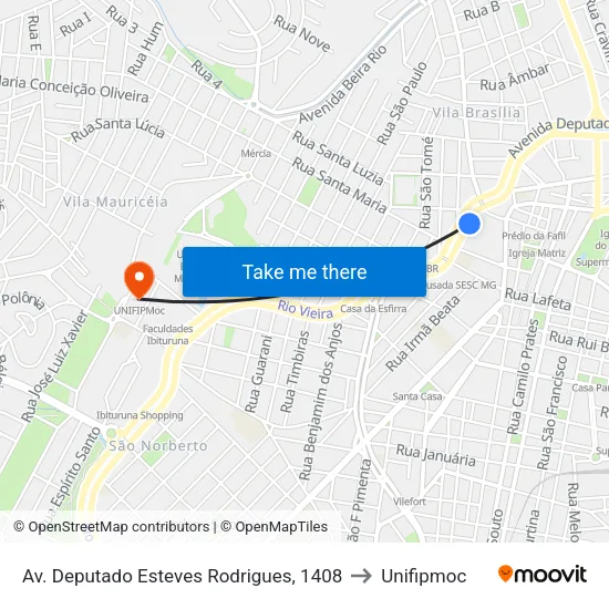 Av. Deputado Esteves Rodrigues, 1408 to Unifipmoc map