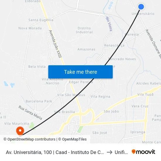 Av. Universitária, 100 | Caad - Instituto De Ciências Agrárias Da Ufmg to Unifipmoc map