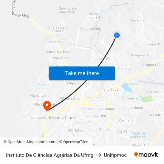 Instituto De Ciências Agrárias Da Ufmg to Unifipmoc map