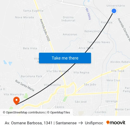 Av. Osmane Barbosa, 1341 | Santanense to Unifipmoc map