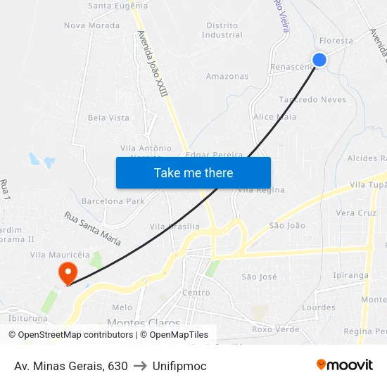 Av. Minas Gerais, 590 to Unifipmoc map