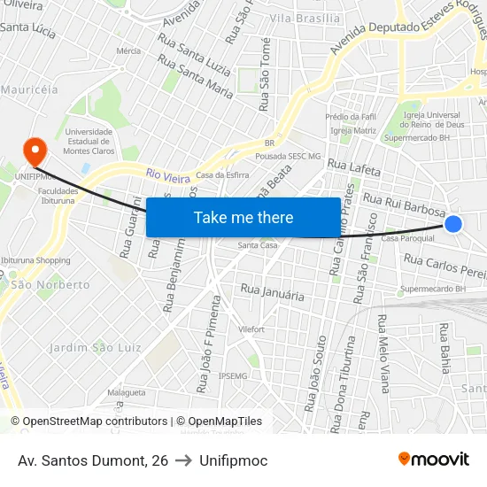 Av. Santos Dumont, 26 to Unifipmoc map