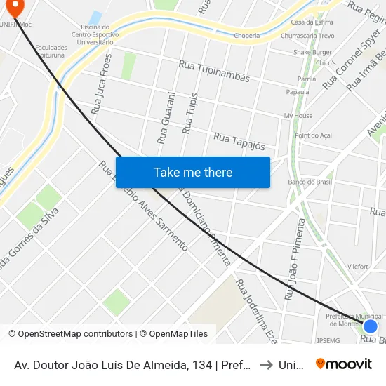Av. Doutor João Luís De Almeida, 134 | Prefeitura Municipal De Montes Claros to Unifipmoc map