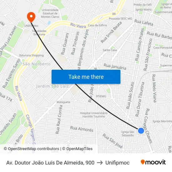 Av. Doutor João Luís De Almeida, 900 to Unifipmoc map
