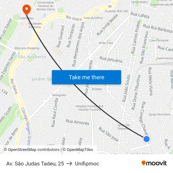 Av. São Judas Tadeu, 25 to Unifipmoc map