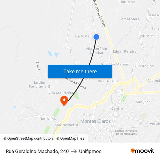 Rua Geraldino Machado, 240 to Unifipmoc map