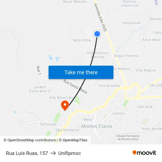 Rua Luís Ruas, 157 to Unifipmoc map