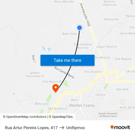 Rua Artur Pereira Lopes, 417 to Unifipmoc map