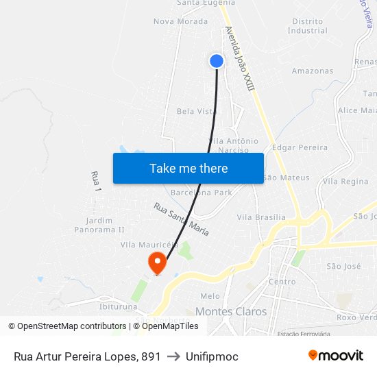 Rua Artur Pereira Lopes, 891 to Unifipmoc map