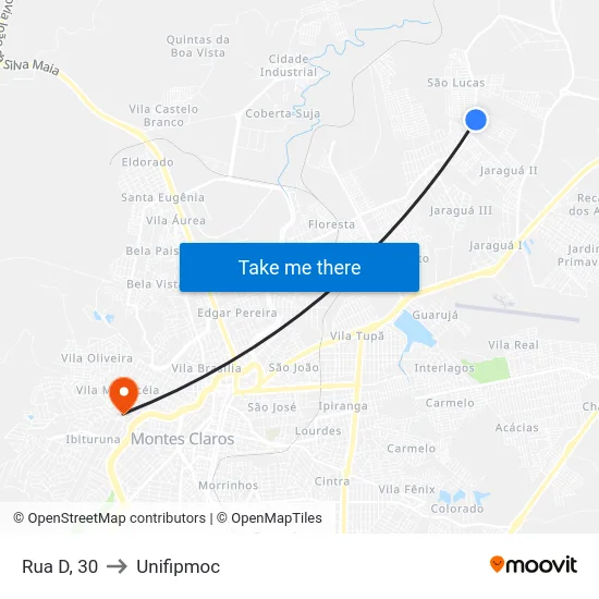 Rua D, 30 to Unifipmoc map