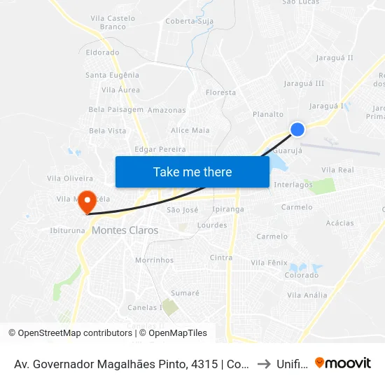 Av. Governador Magalhães Pinto, 4315 | Coteminas/Cidade Administrativa to Unifipmoc map