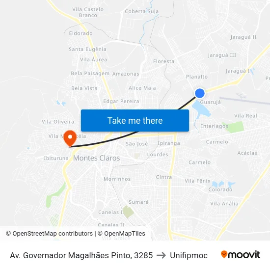 Av. Governador Magalhães Pinto, 3285 to Unifipmoc map