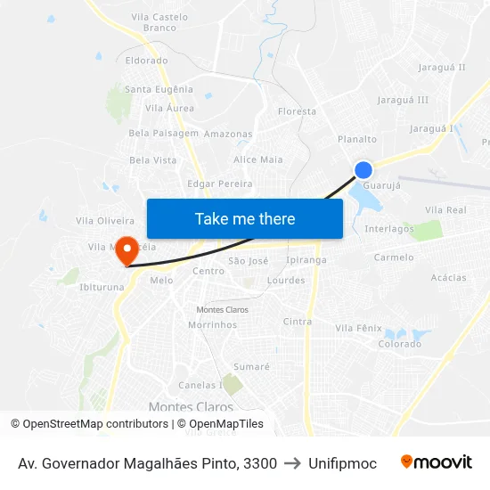 Av. Governador Magalhães Pinto, 3300 to Unifipmoc map