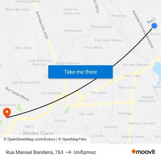 Rua Manoel Bandeira, 763 to Unifipmoc map