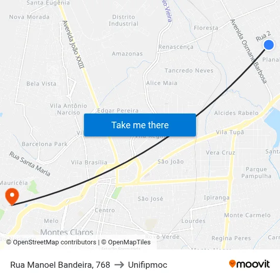 Rua Manoel Bandeira, 768 to Unifipmoc map