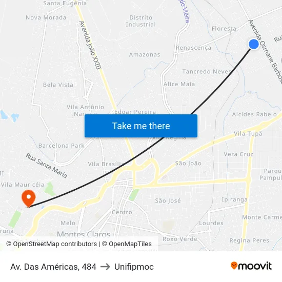 Av. Das Américas, 484 to Unifipmoc map