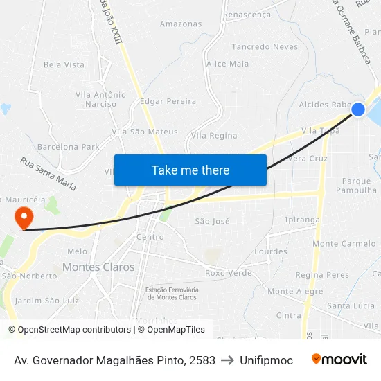 Av. Governador Magalhães Pinto, 2583 to Unifipmoc map