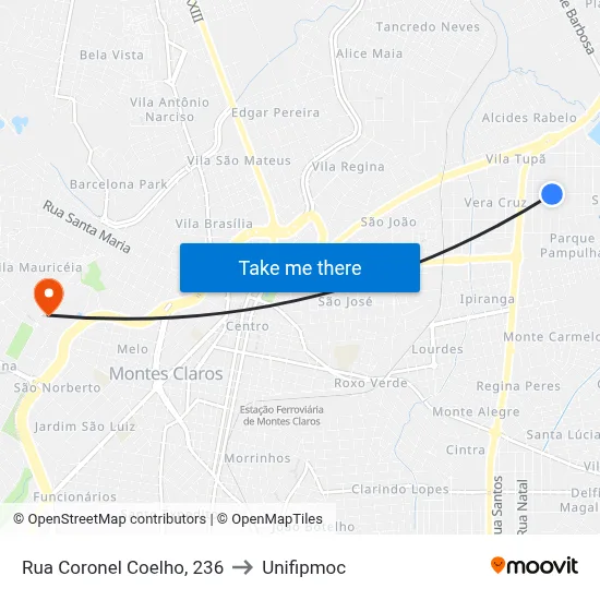 Rua Coronel Coelho, 236 to Unifipmoc map