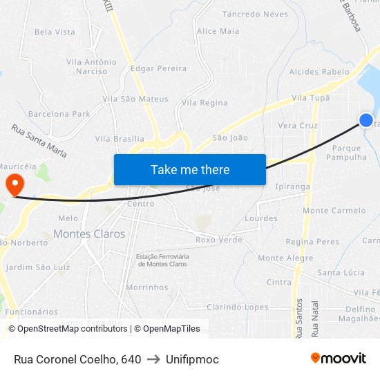 Rua Coronel Coelho, 640 to Unifipmoc map