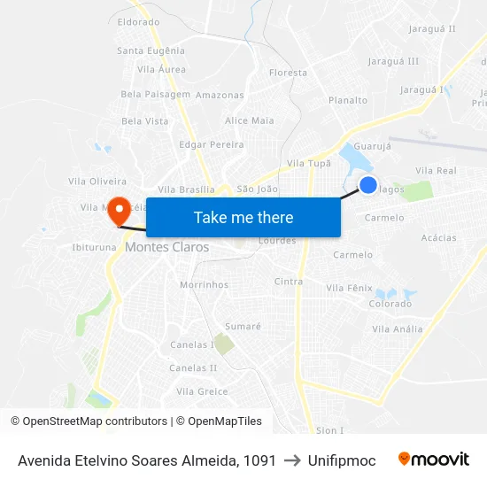 Avenida Etelvino Soares Almeida, 1091 to Unifipmoc map