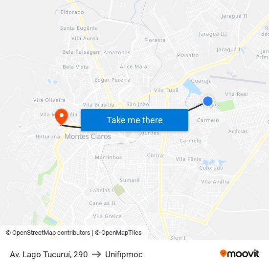 Av. Lago Tucuruí, 290 to Unifipmoc map