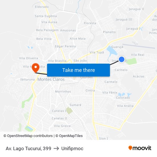 Av. Lago Tucuruí, 399 to Unifipmoc map