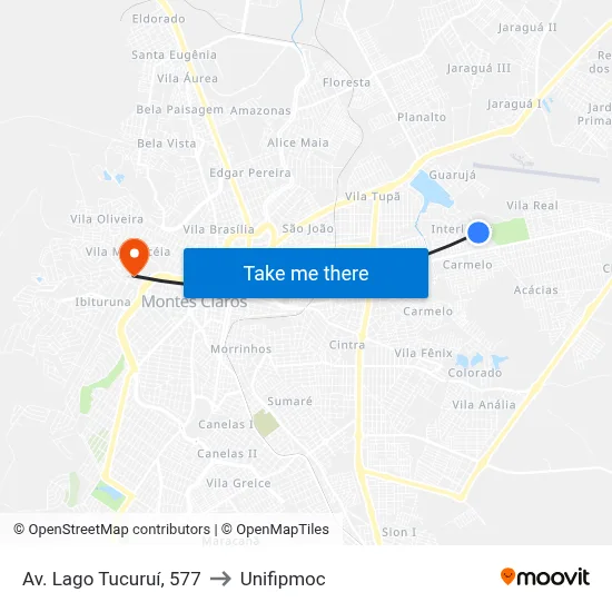 Av. Lago Tucuruí, 577 to Unifipmoc map