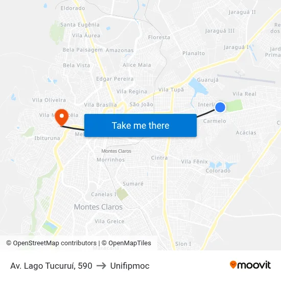 Av. Lago Tucuruí, 590 to Unifipmoc map