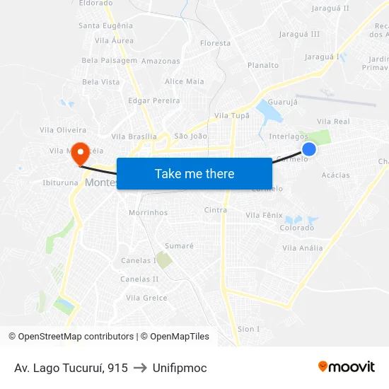 Av. Lago Tucuruí, 915 to Unifipmoc map