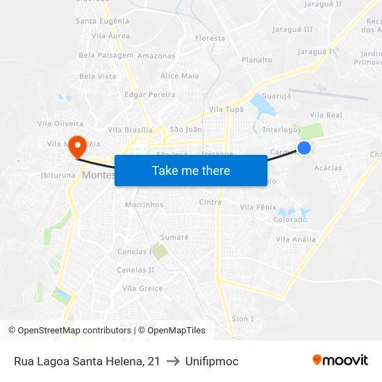 Rua Lagoa Santa Helena, 21 to Unifipmoc map
