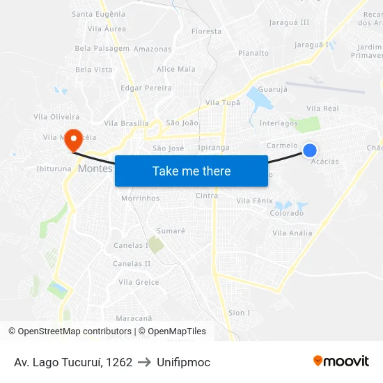 Av. Lago Tucuruí, 1262 to Unifipmoc map