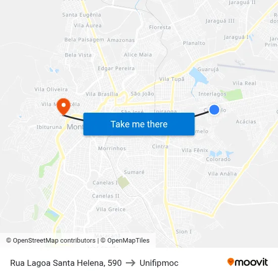 Rua Lagoa Santa Helena, 590 to Unifipmoc map