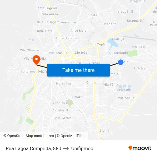 Rua Lagoa Comprida, 880 to Unifipmoc map