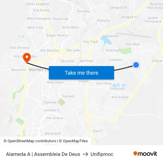 Alameda A | Assembleia De Deus to Unifipmoc map