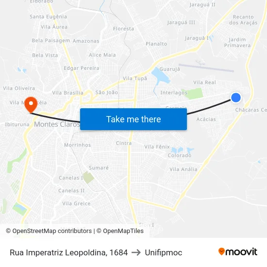 Rua Imperatriz Leopoldina, 1684 to Unifipmoc map