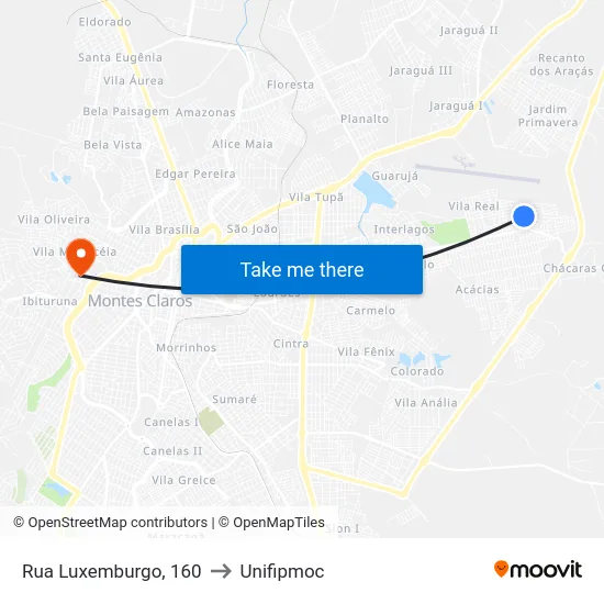Rua Luxemburgo, 160 to Unifipmoc map