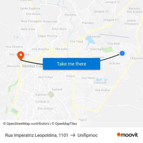 Rua Imperatriz Leopoldina, 1101 to Unifipmoc map